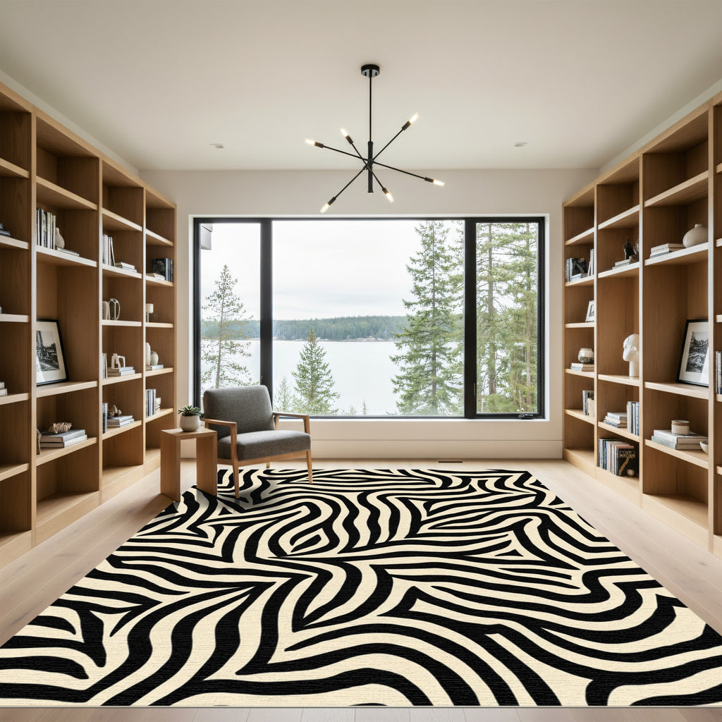 Black Cream Animal Print Abstract Rug