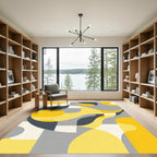 Vibrant Abstract Yellow Gray Forms Rug