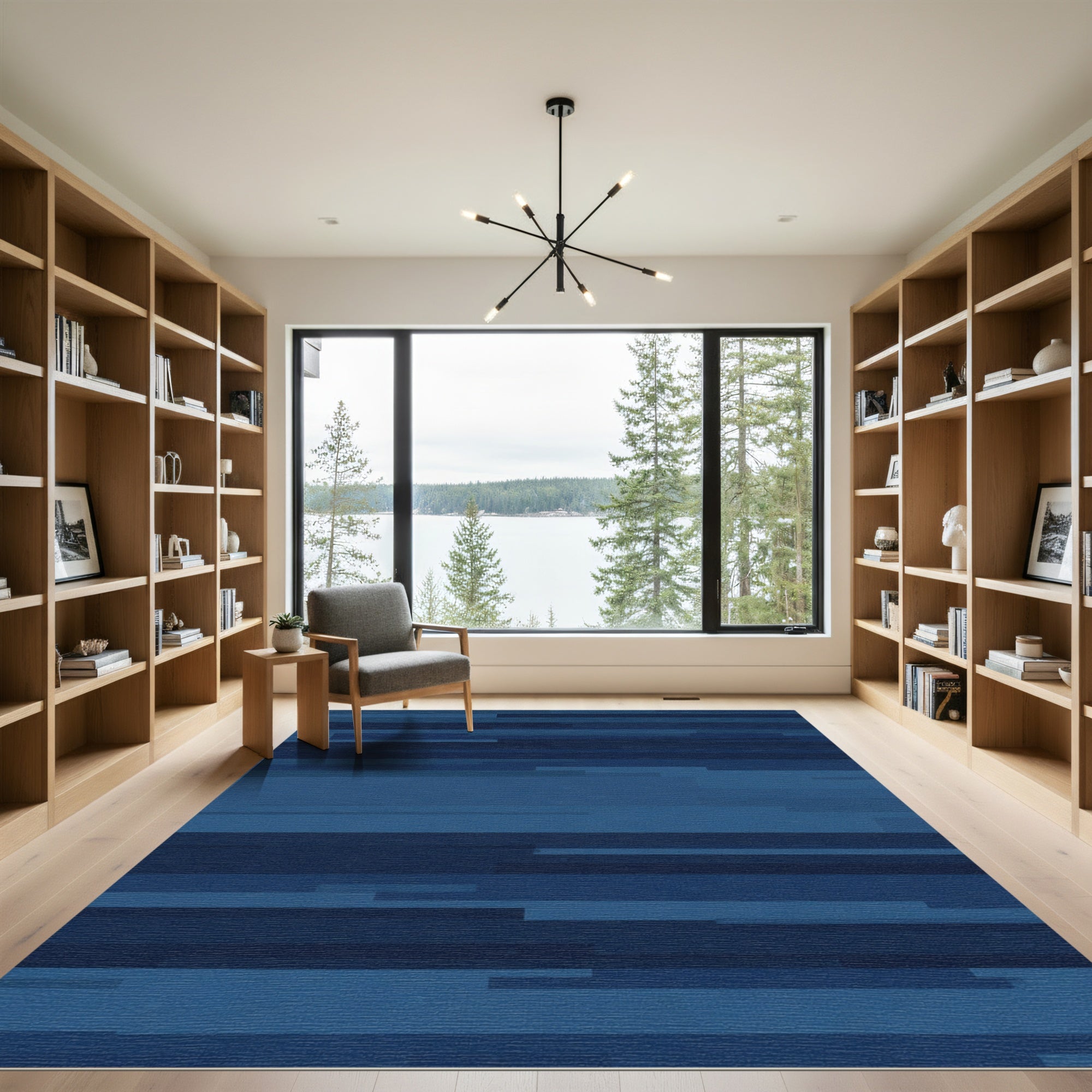 Deep Blue Horizontal Stripe Abstract Rug