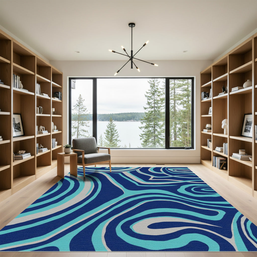 Deep Blue Aqua Swirl Abstracts Rug