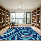 Deep Blue Aqua Swirl Abstracts Rug