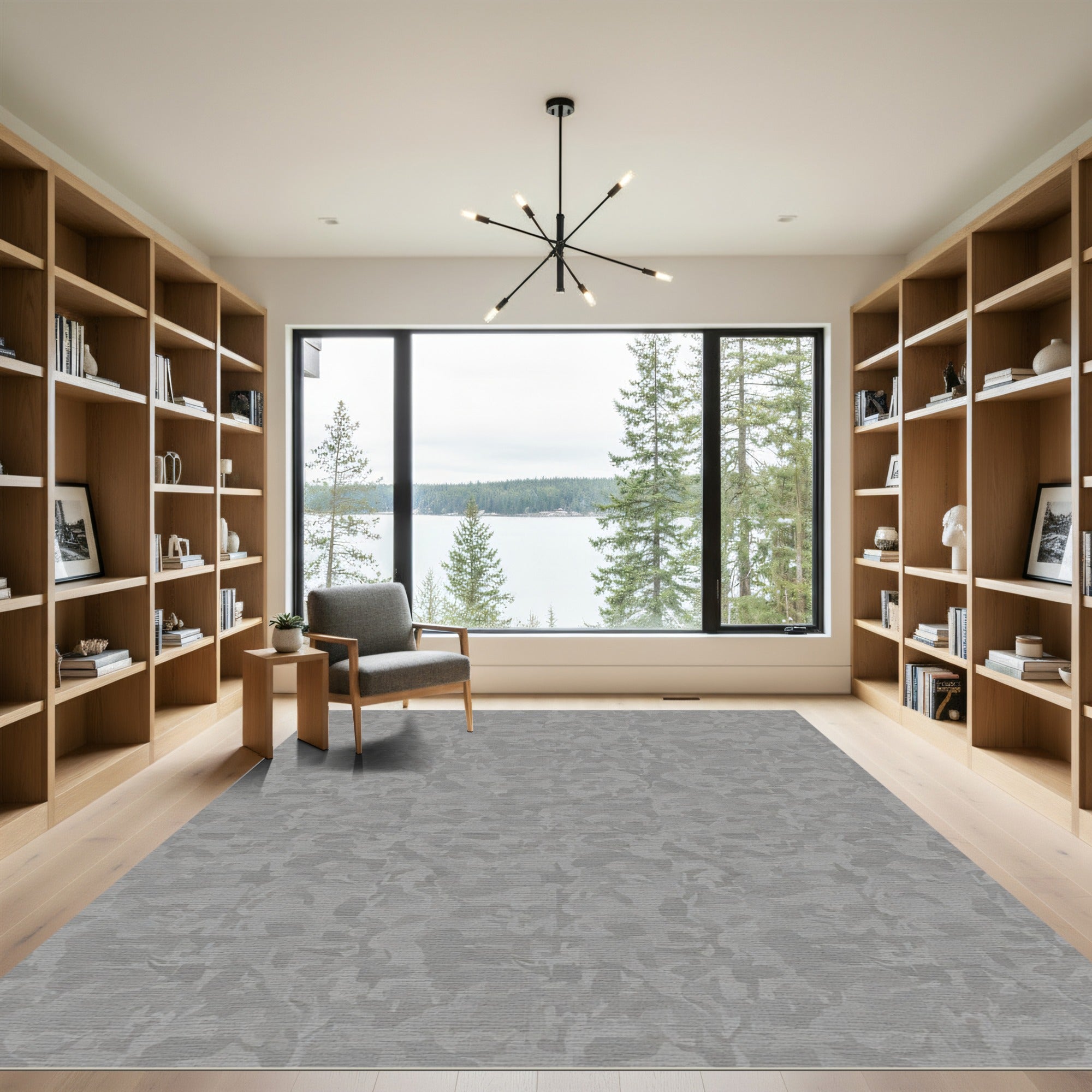 Muted Gray Abstract Camouflage Rug