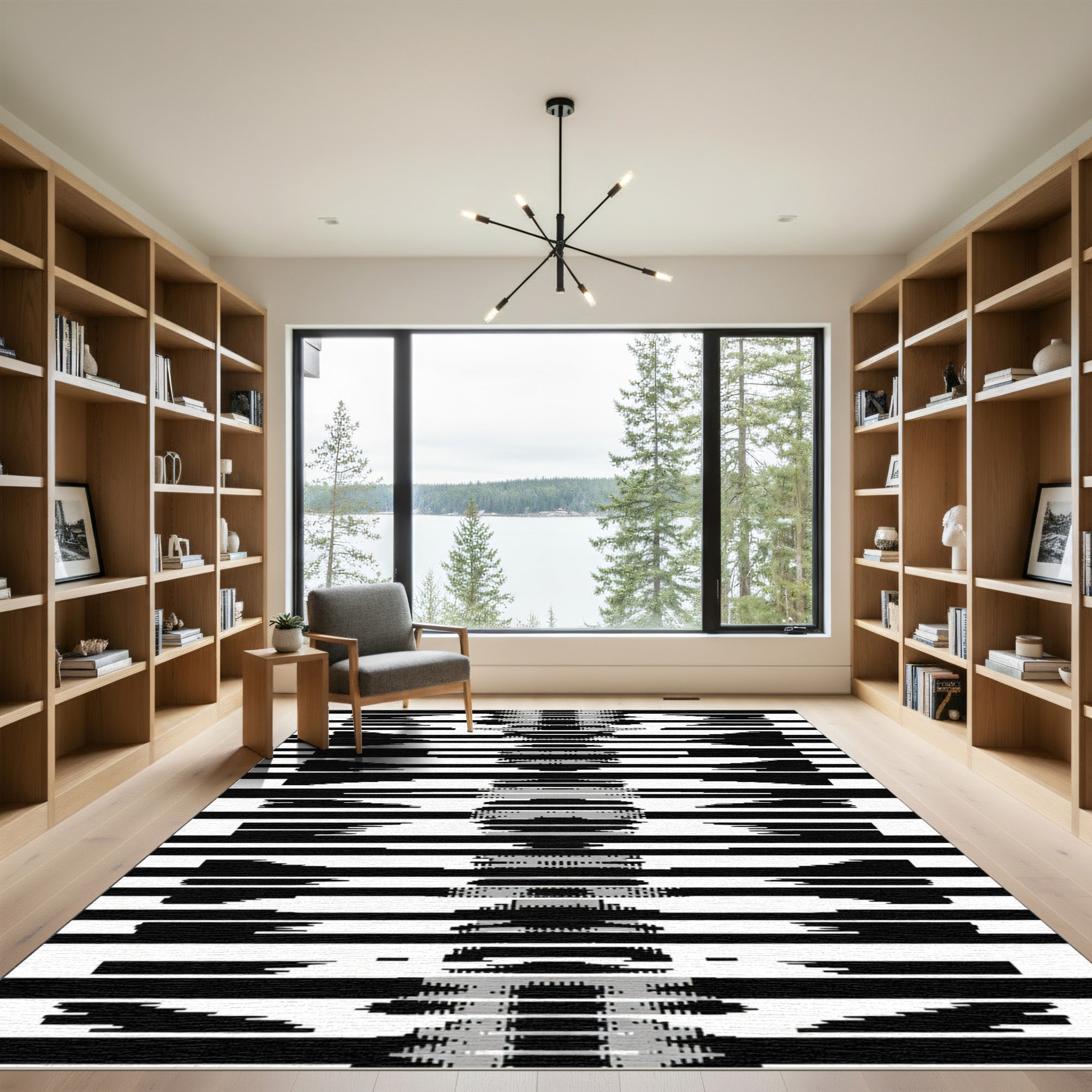 Bold Black White Geometric Lattice Rug
