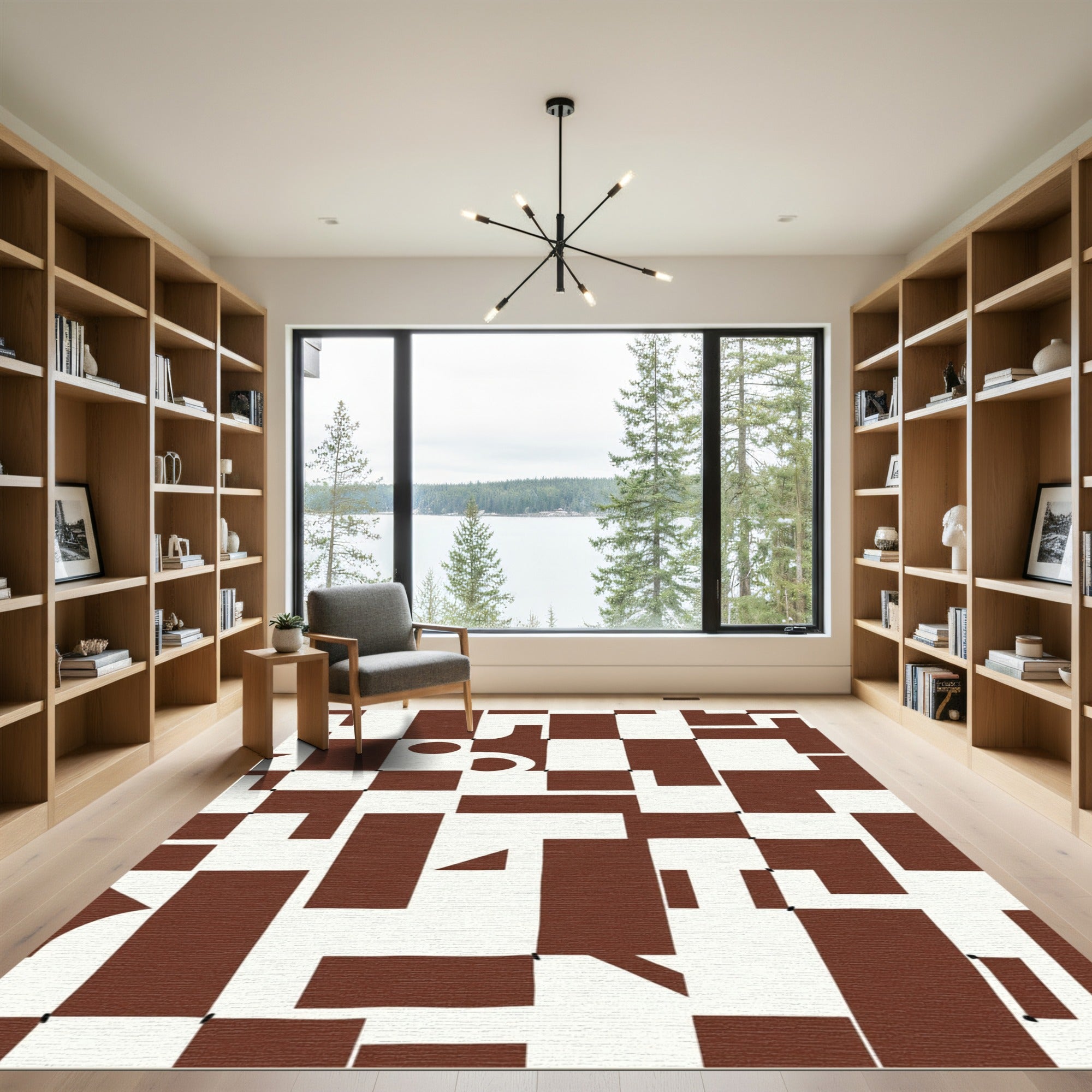 Bold Brown Geometric Balance Rug