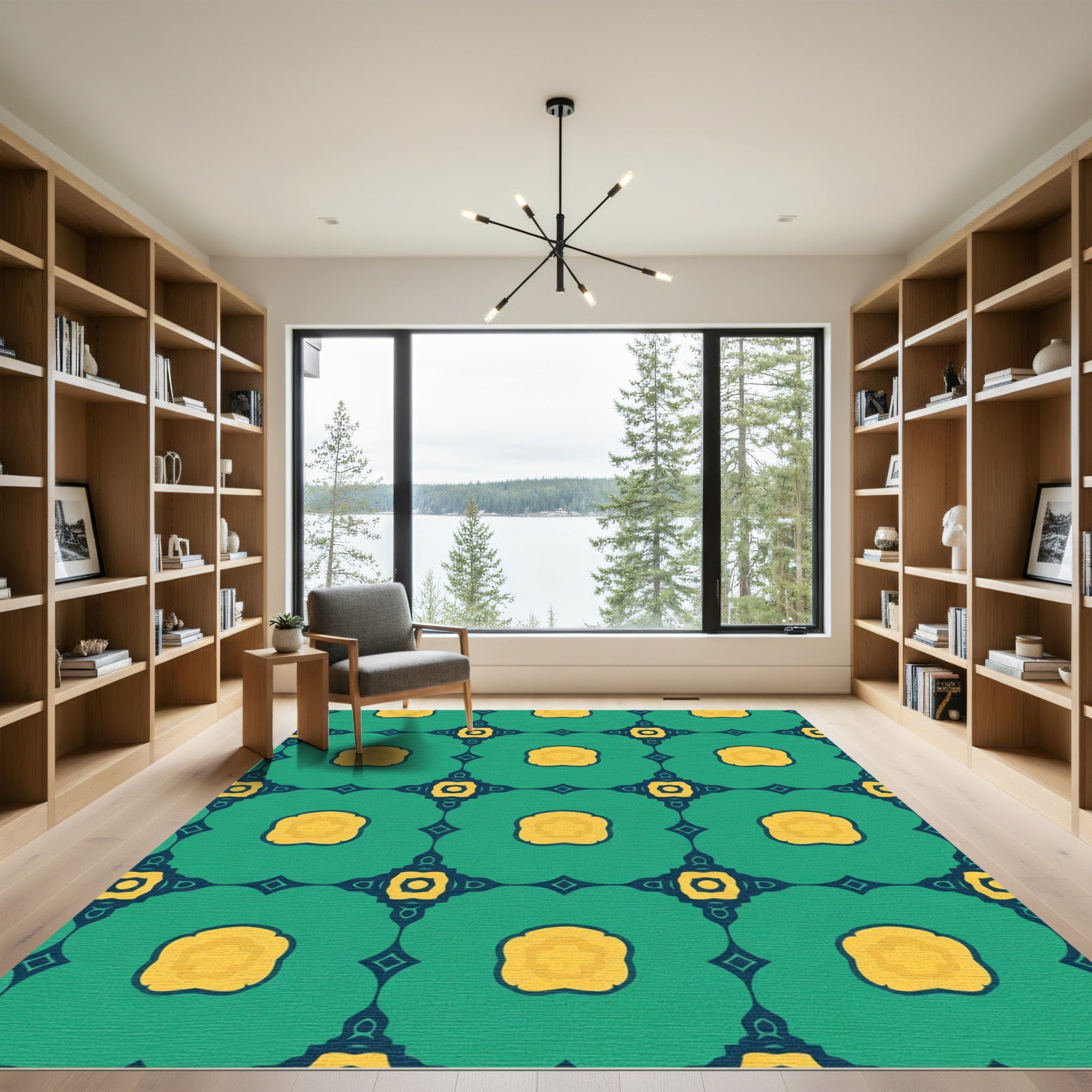 Teal Yellow Intricate Floral Medallion Rug