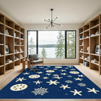Cream Starfish Dots Navy Field Rug