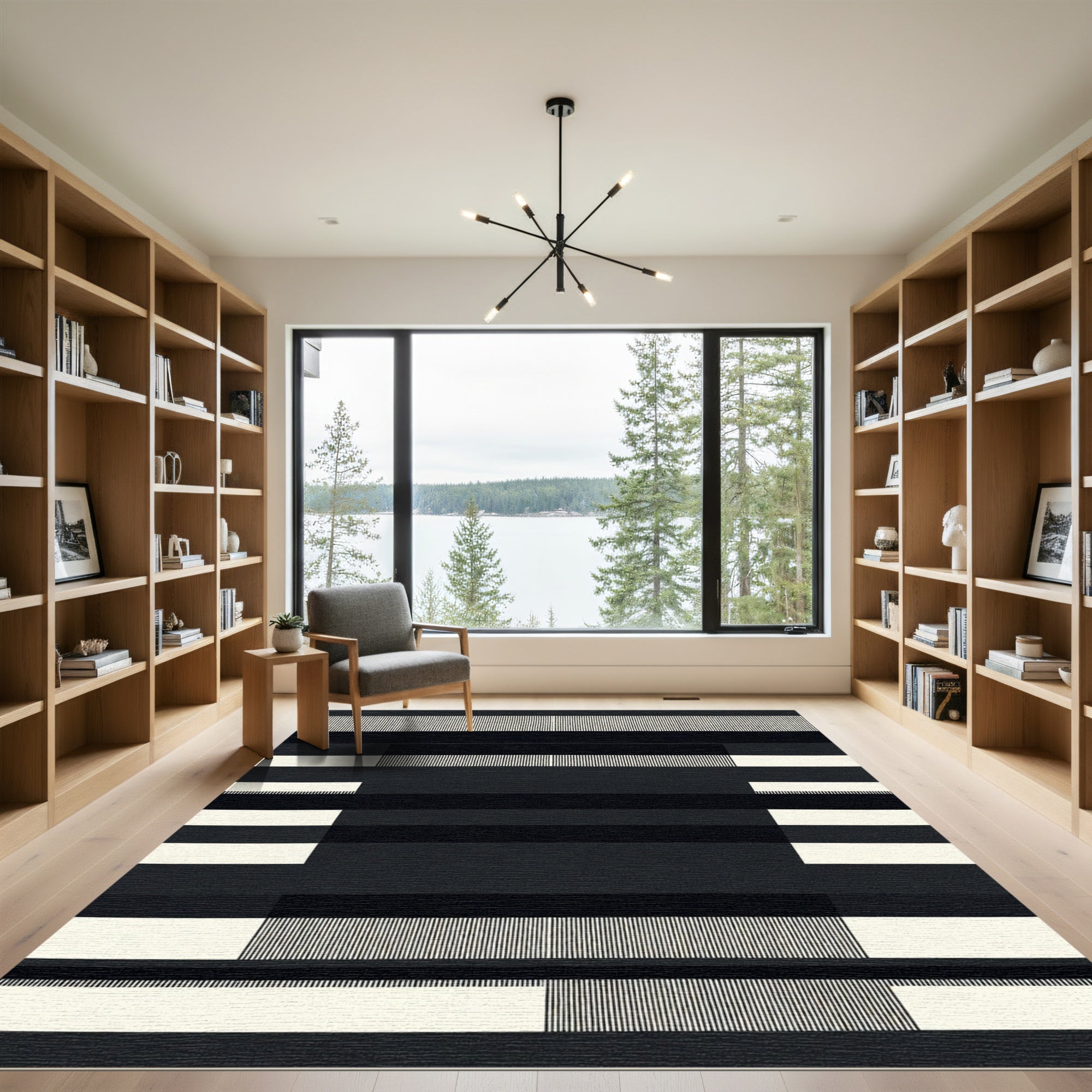 Abstract Monochrome Stripes Geometric Rug
