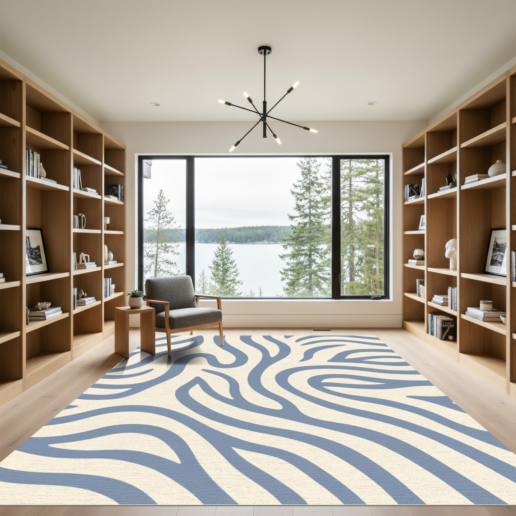 Serene Blue Abstract Swirl Rug