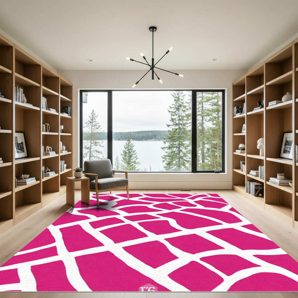 Vibrant Pink White Organic Grid Rug
