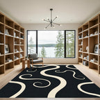 Cream Swirls on Black Background Rug