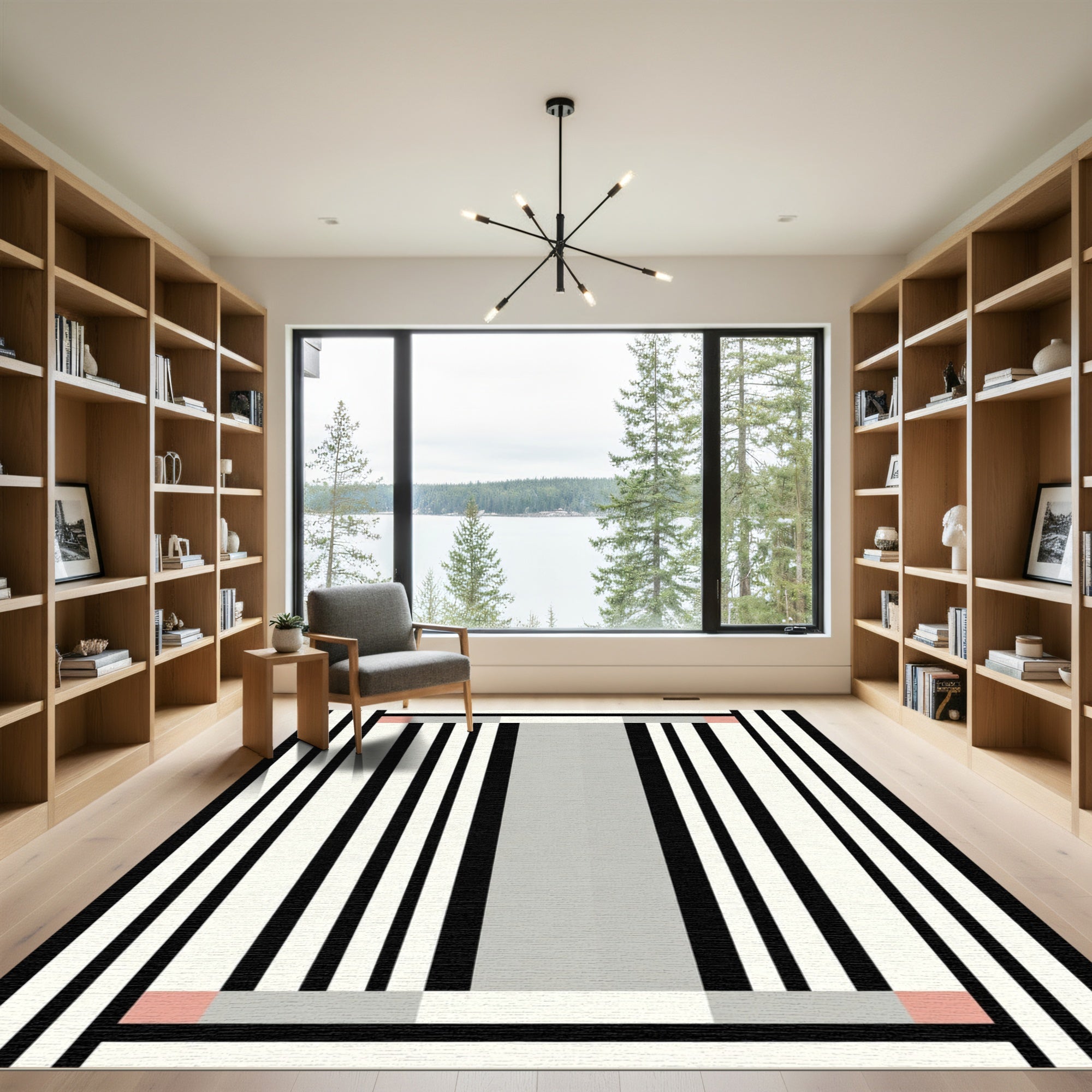 Minimalist Black White Gray Stripes Rug