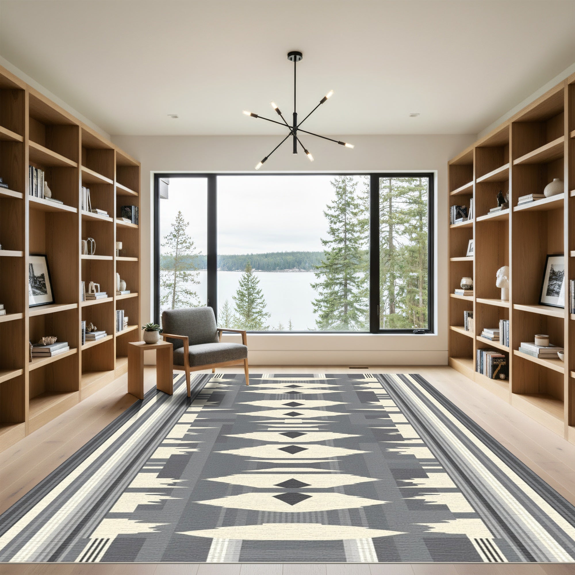 Gray Cream Diamond Stripe Geometric Rug