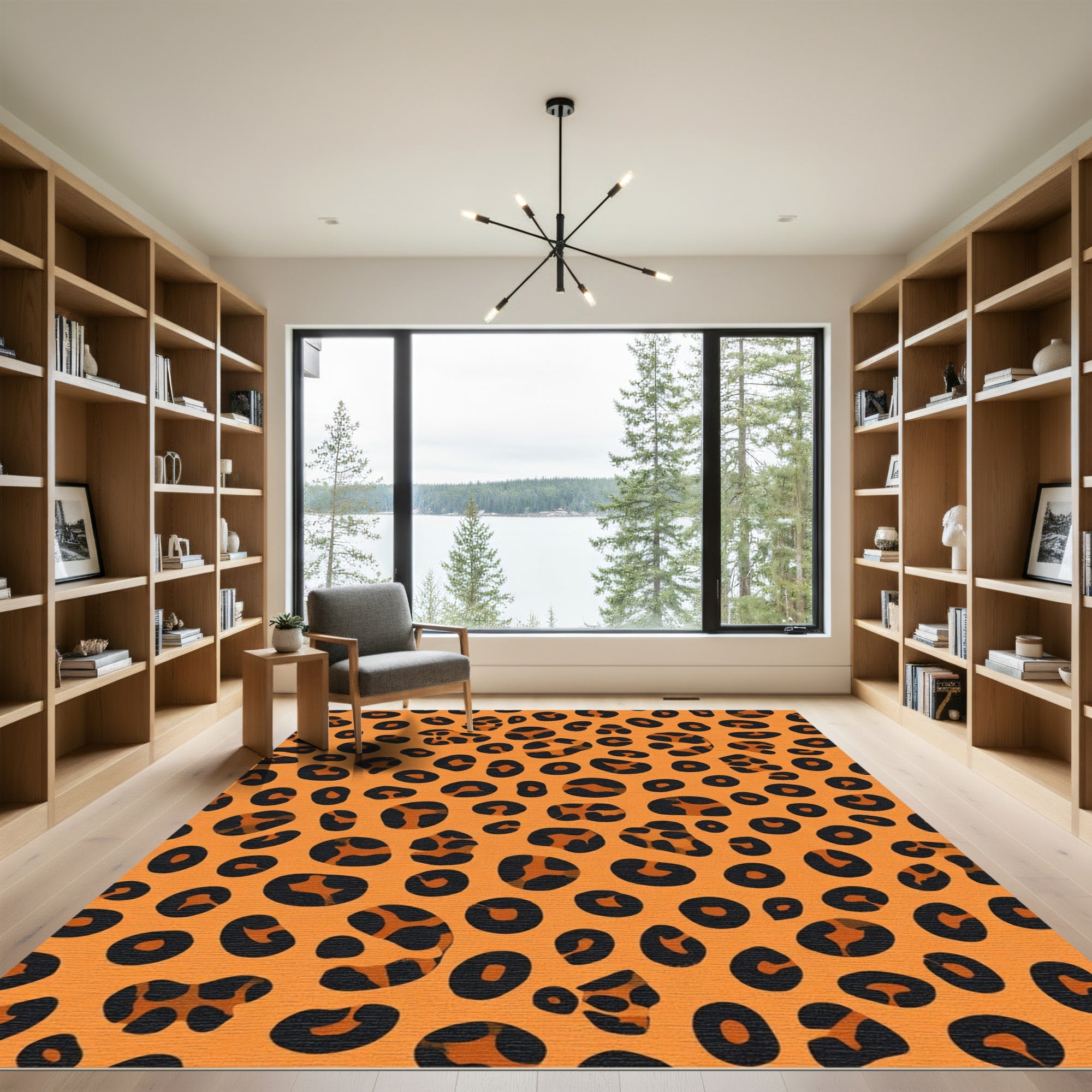 Vibrant Orange Black Spots Rug