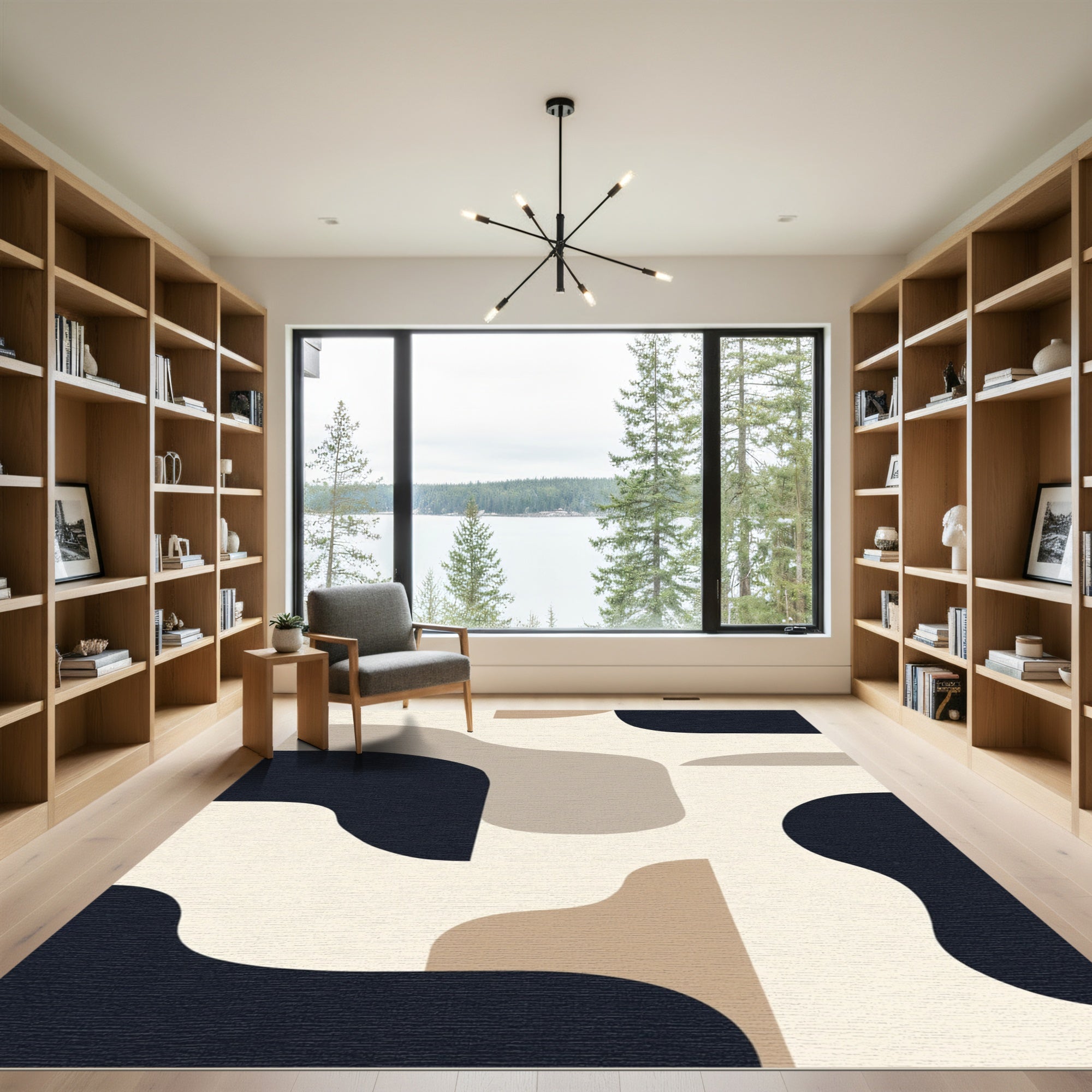 Organic Shapes Cream Navy Abstract Rug