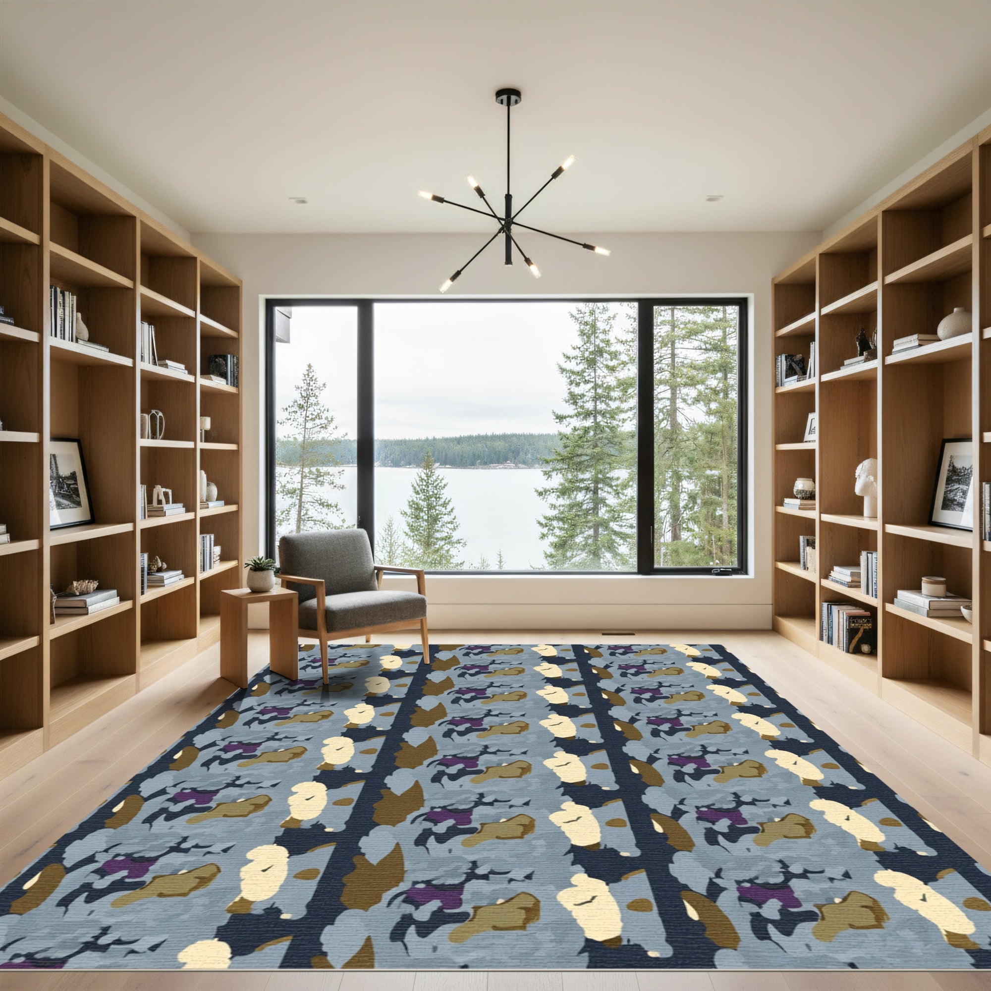 Abstract Camouflage Blues Beige Brown Rug