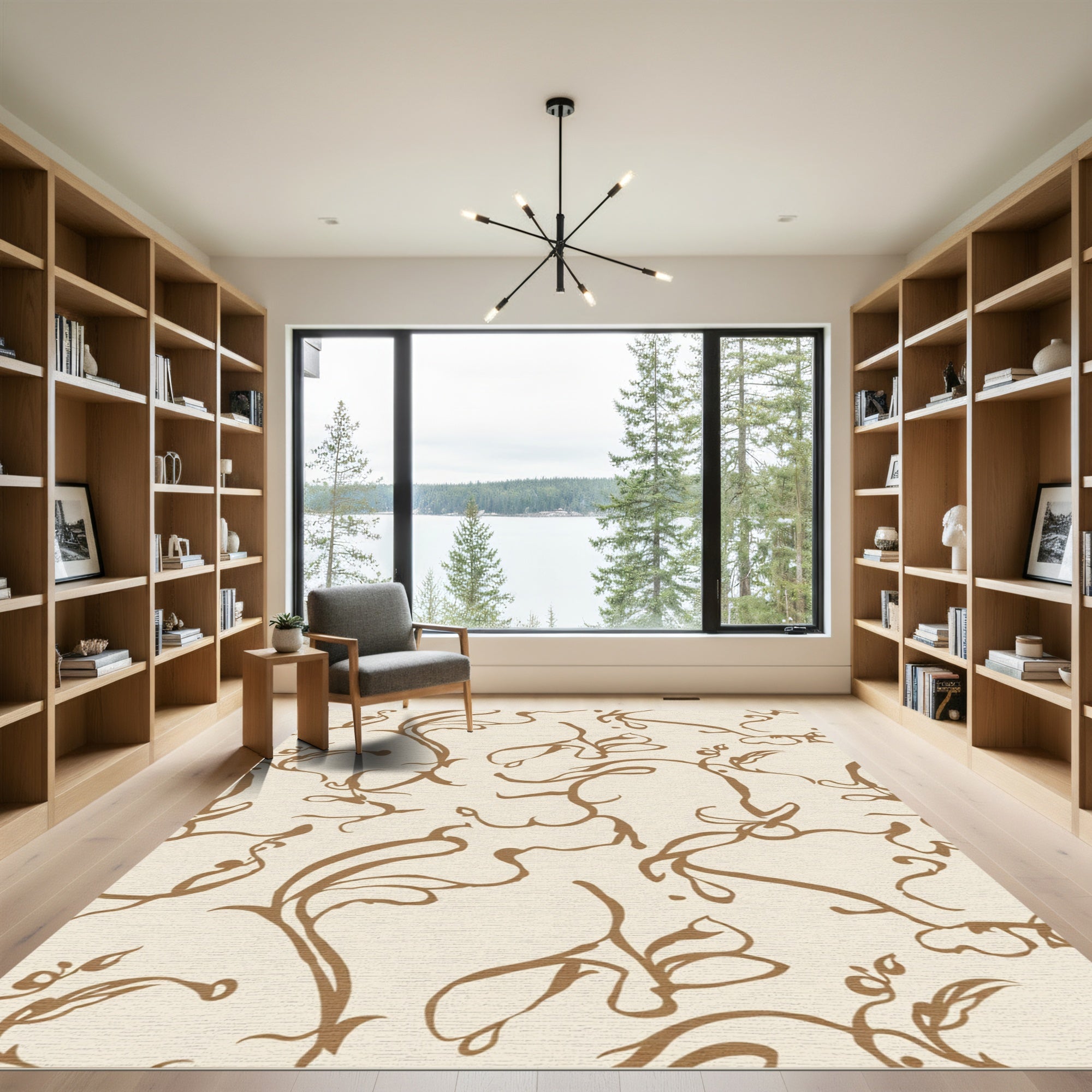 Brown Floral Vine Swirl Rug
