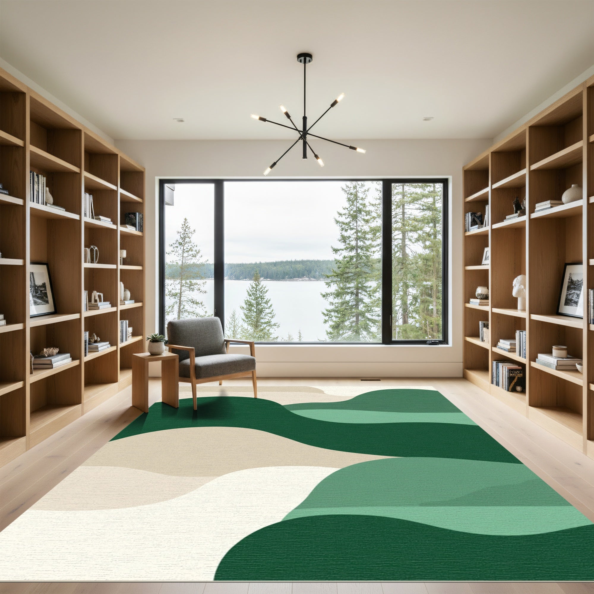 Abstract Earthy Green Waves Rug