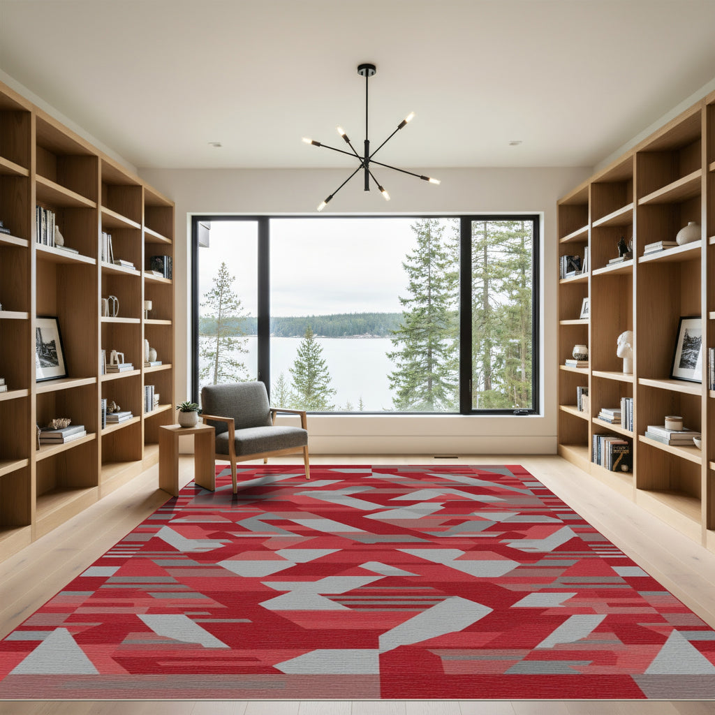 Red Gray Geometric Fragment Rug