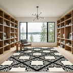 Black Cream Geometric Art Deco Square Rug