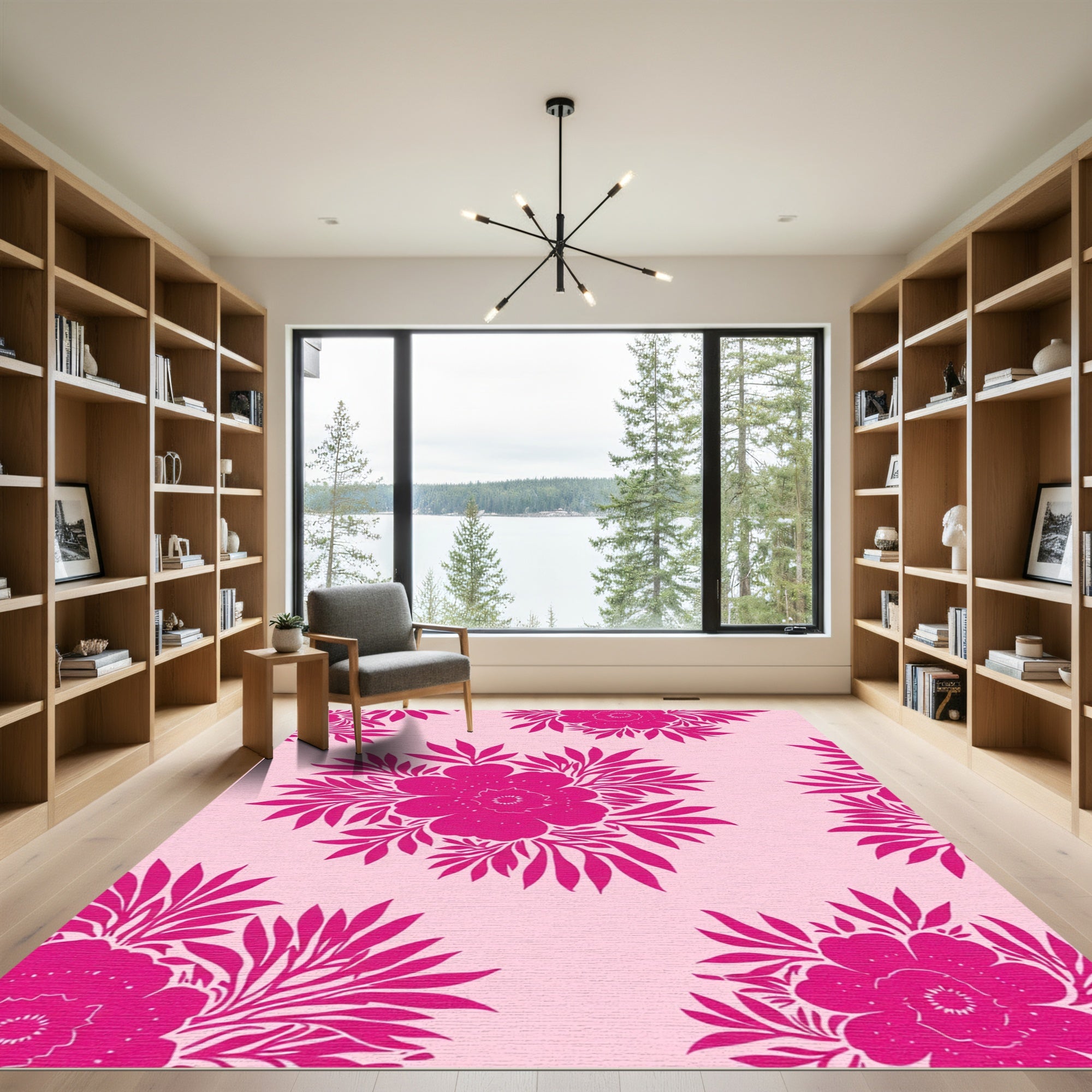 Hot Pink Floral Botanical Medallion Rug