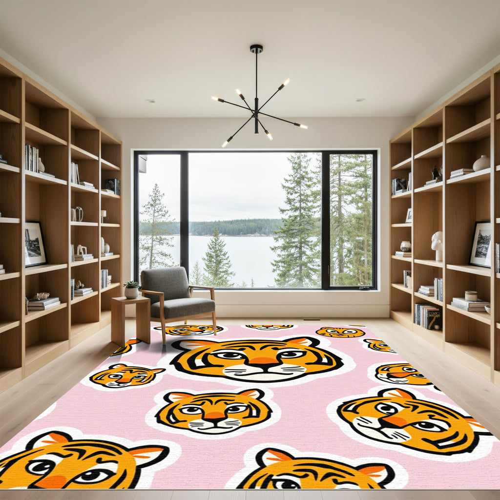 Whimsical Orange Tiger Face Collage Rug