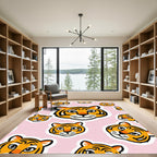 Whimsical Orange Tiger Face Collage Rug