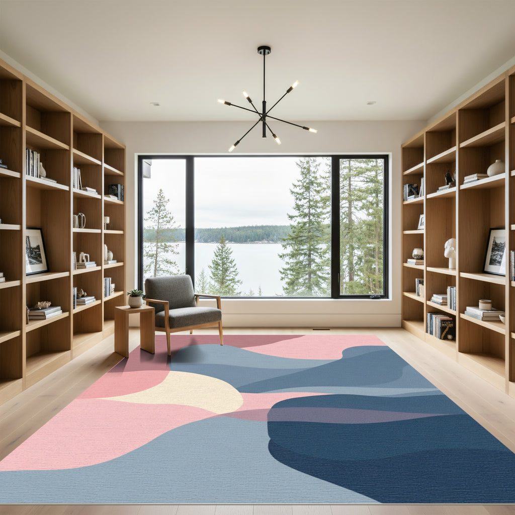 Soft Pink Blue Abstract Landscape Rug