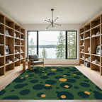 Dark Green Scattered Circles and Diamonds Rug
