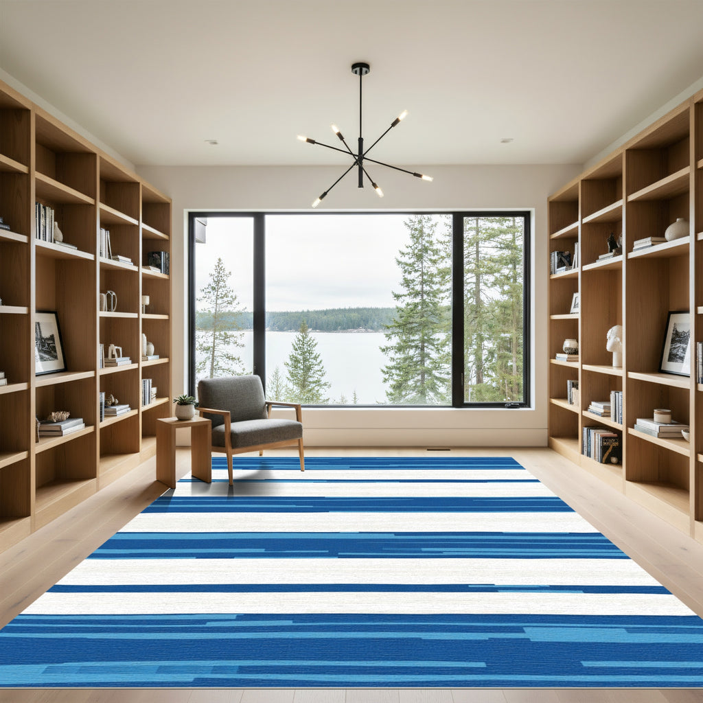 Coastal Blue And White Striped Rug