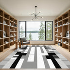 Modern Gray Black Geometric Block Rug