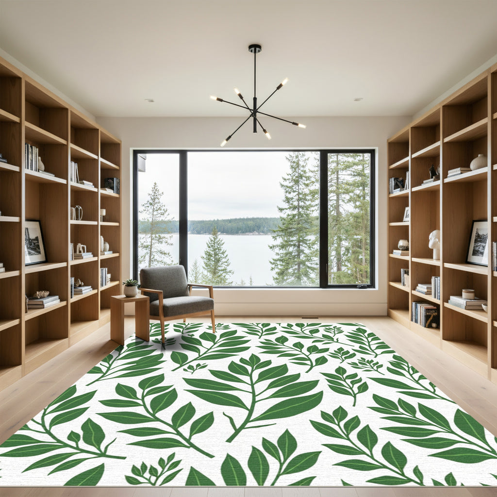 Vibrant Deep Green Leafy Branches Rug
