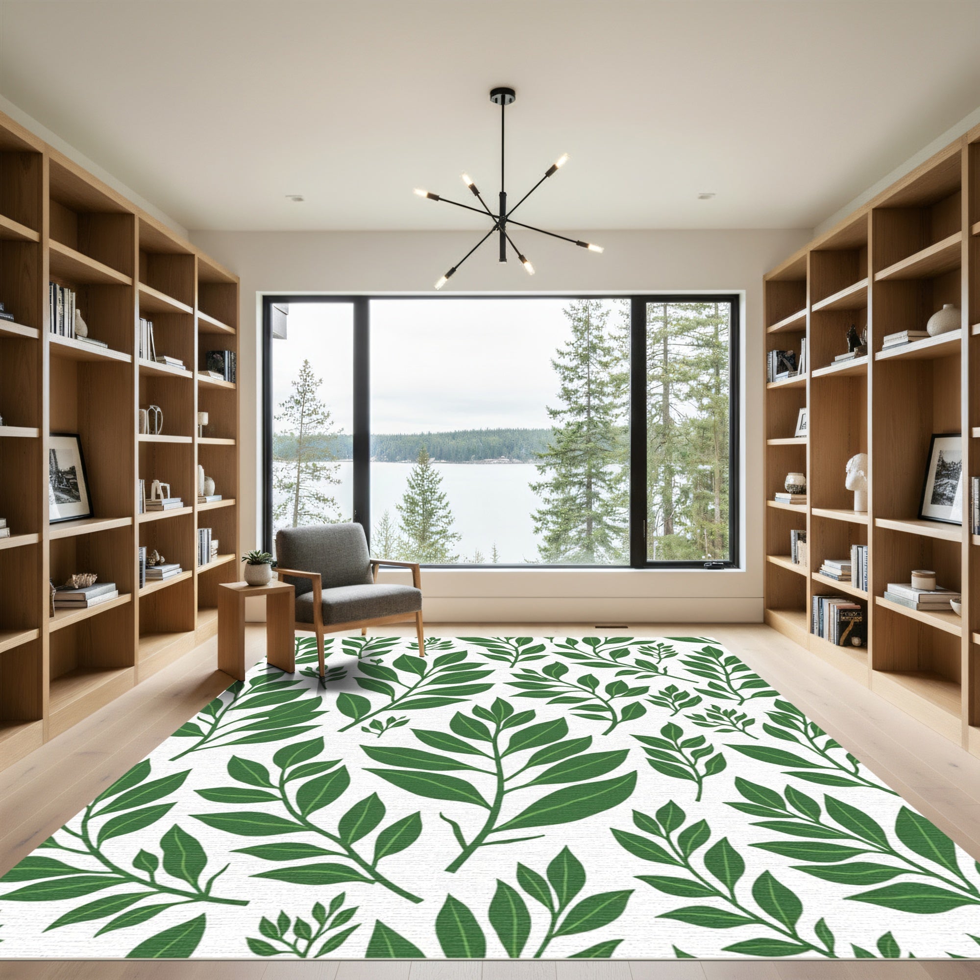 Vibrant Deep Green Leafy Branches Rug