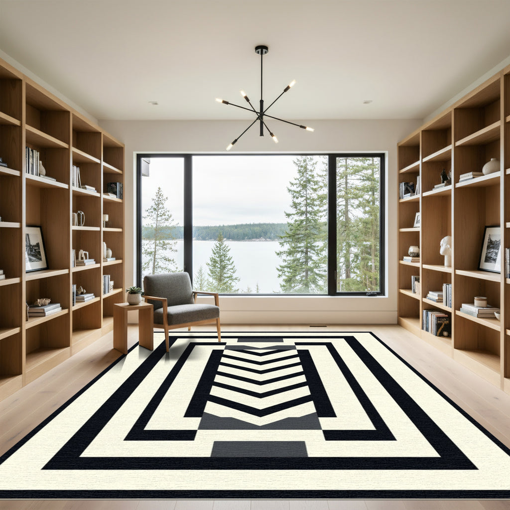 Monochromatic Chevron Rectangular Border Rug