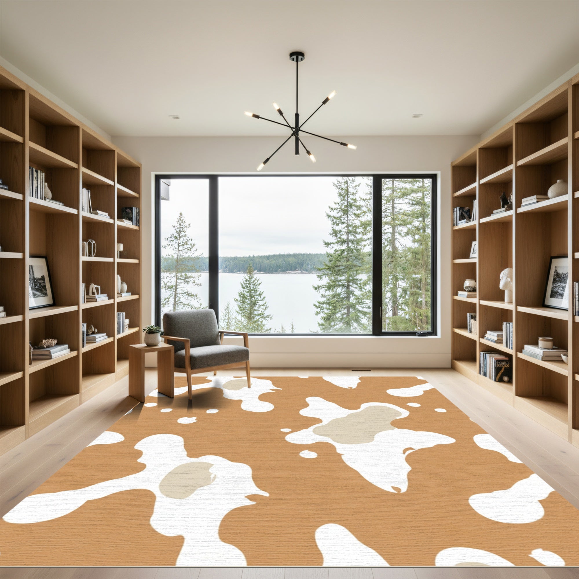 Tan White Irregular Splatter Abstract Rug