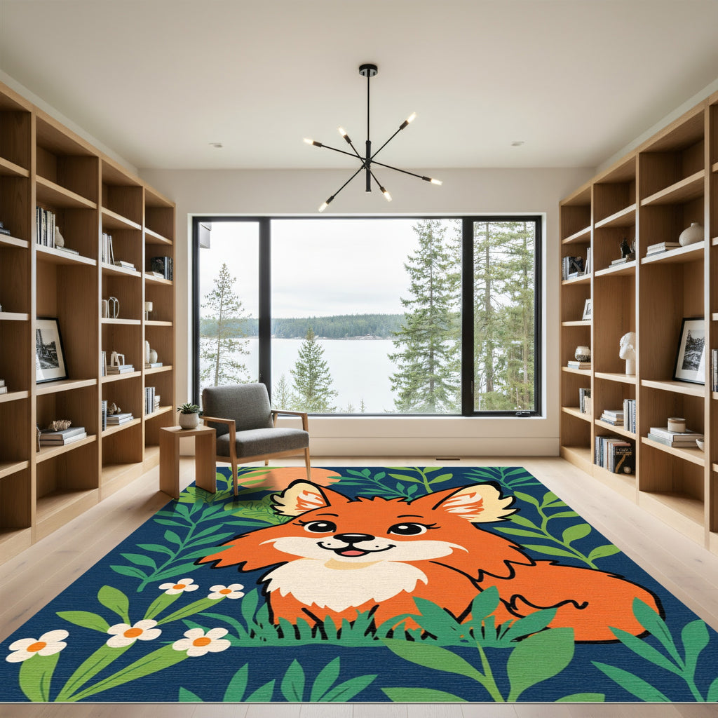 Cute Orange Fox Garden Whimsy Rug