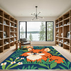 Cute Orange Fox Garden Whimsy Rug