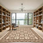 Warm Brown Floral Scrollwork Panel Rug