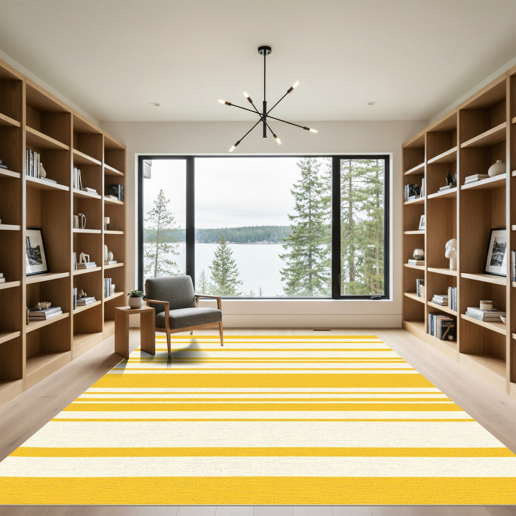 Golden Yellow Stripe Arrangement Rug