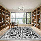 Monochrome Abstract Maze Square Rug