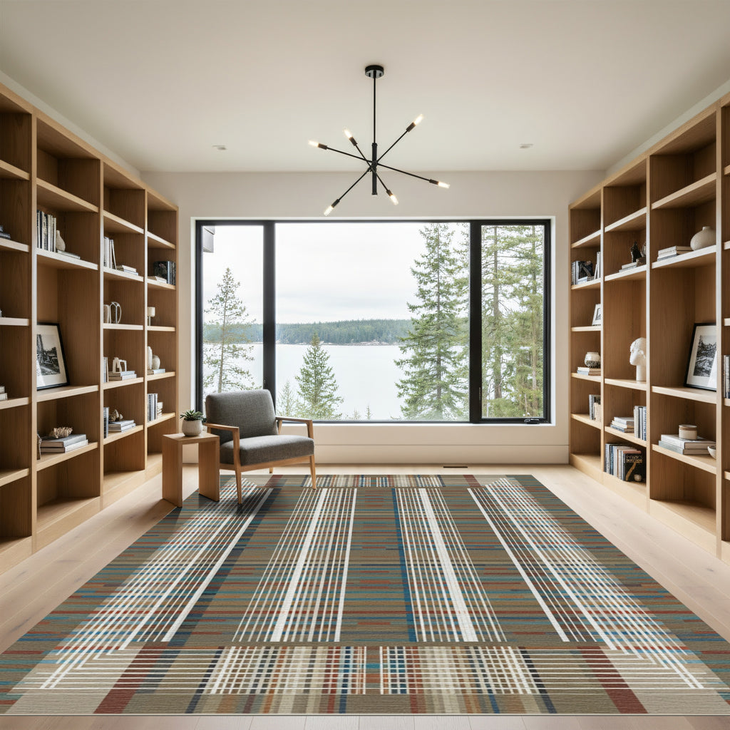 Earthy Toned Plaid Grid Overlay Rug
