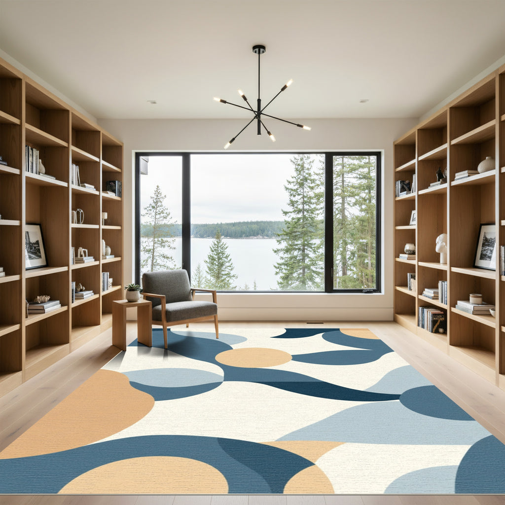 Blue Tan Abstract Organic Shape Rug