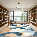 Blue Tan Abstract Organic Shape Rug