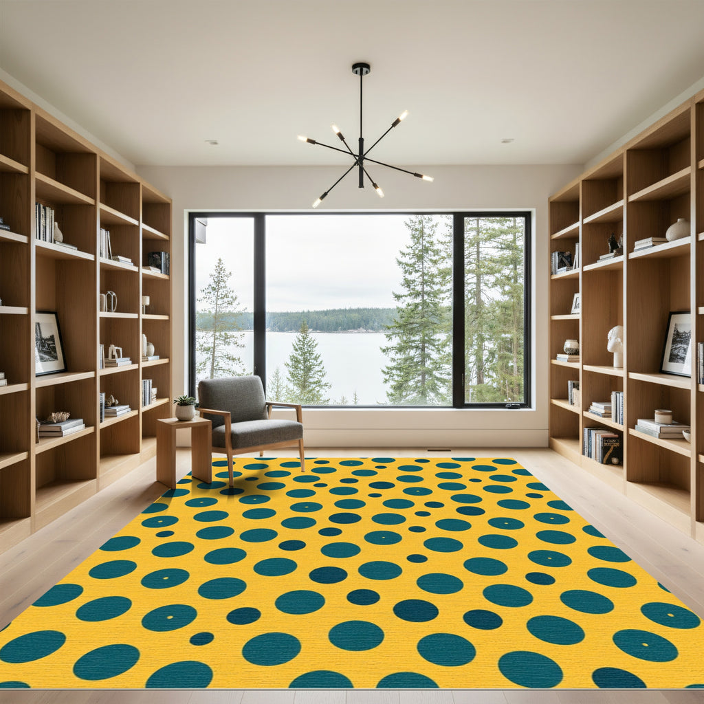 Golden Teal Polka Dot Scatter Rug