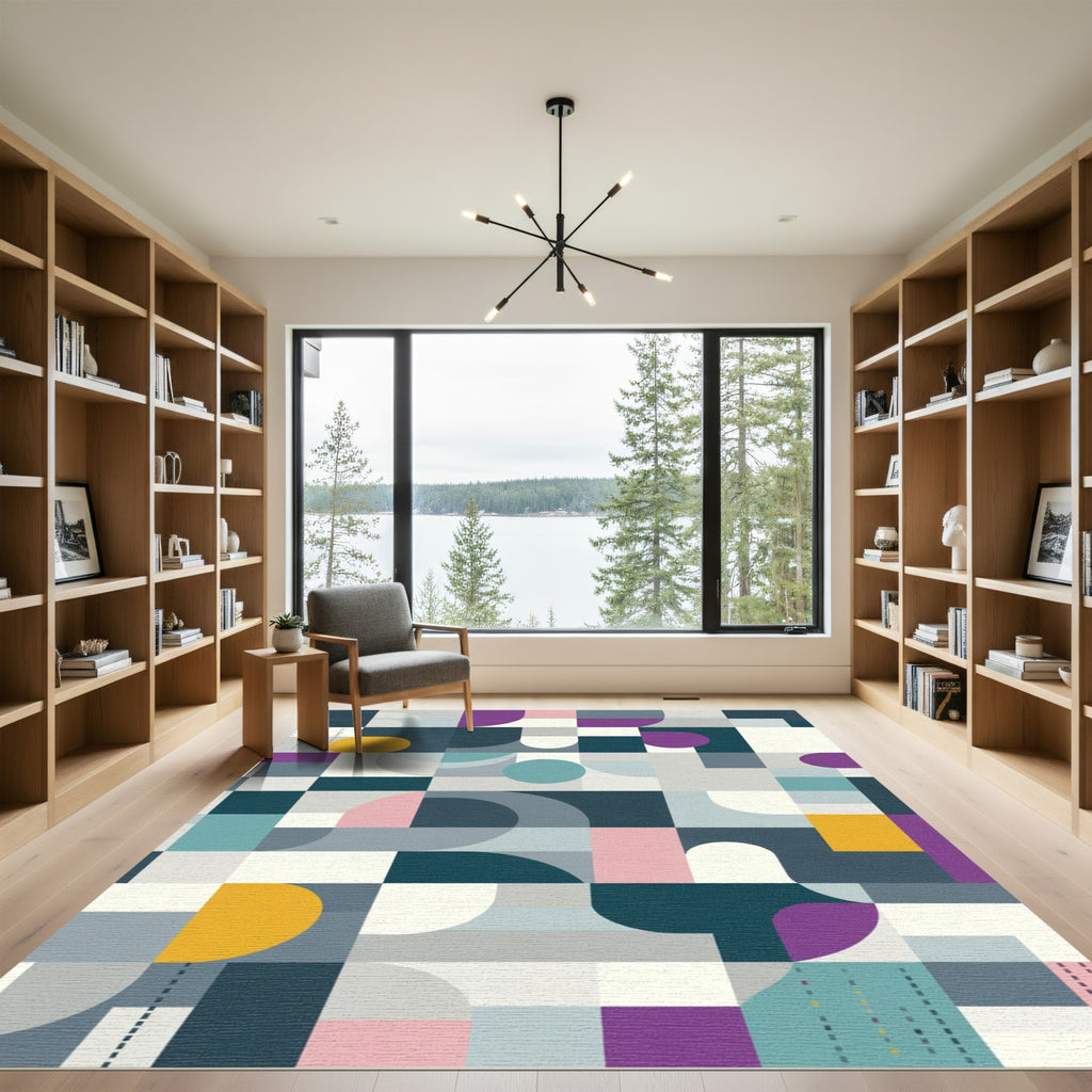 Mid Century Geometric Circles Arcs Rug