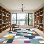 Mid Century Geometric Circles Arcs Rug