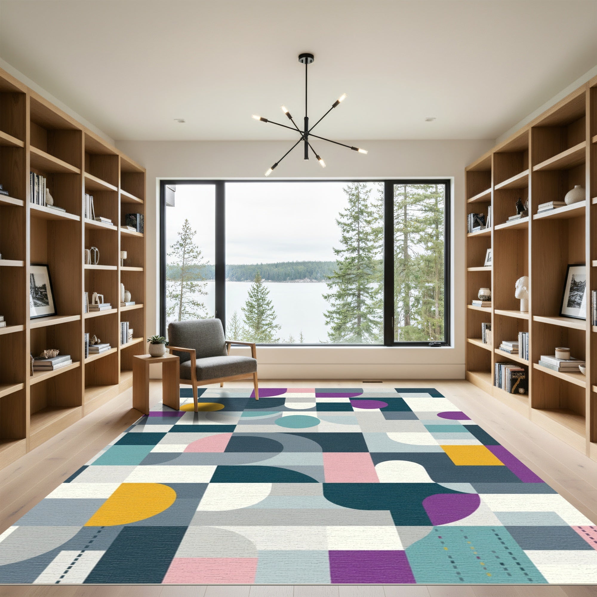 Mid Century Geometric Circles Arcs Rug