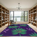 Deep Purple Jungle Palm Leaves Rug