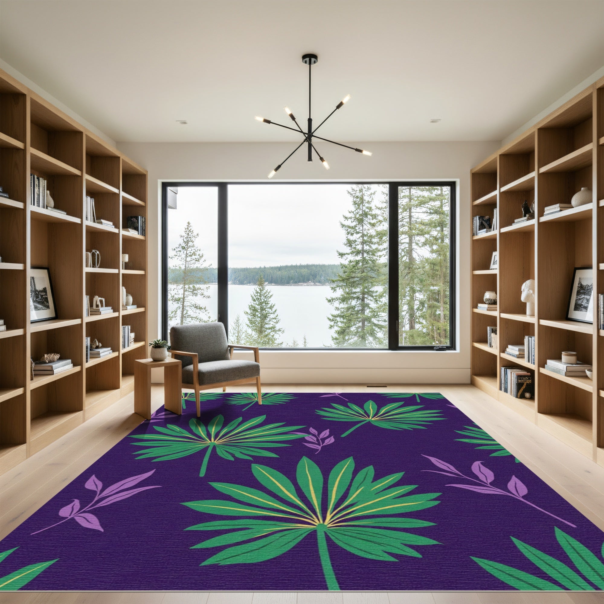 Deep Purple Jungle Palm Leaves Rug