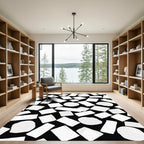 White Organic Shapes Scattered Black Rug