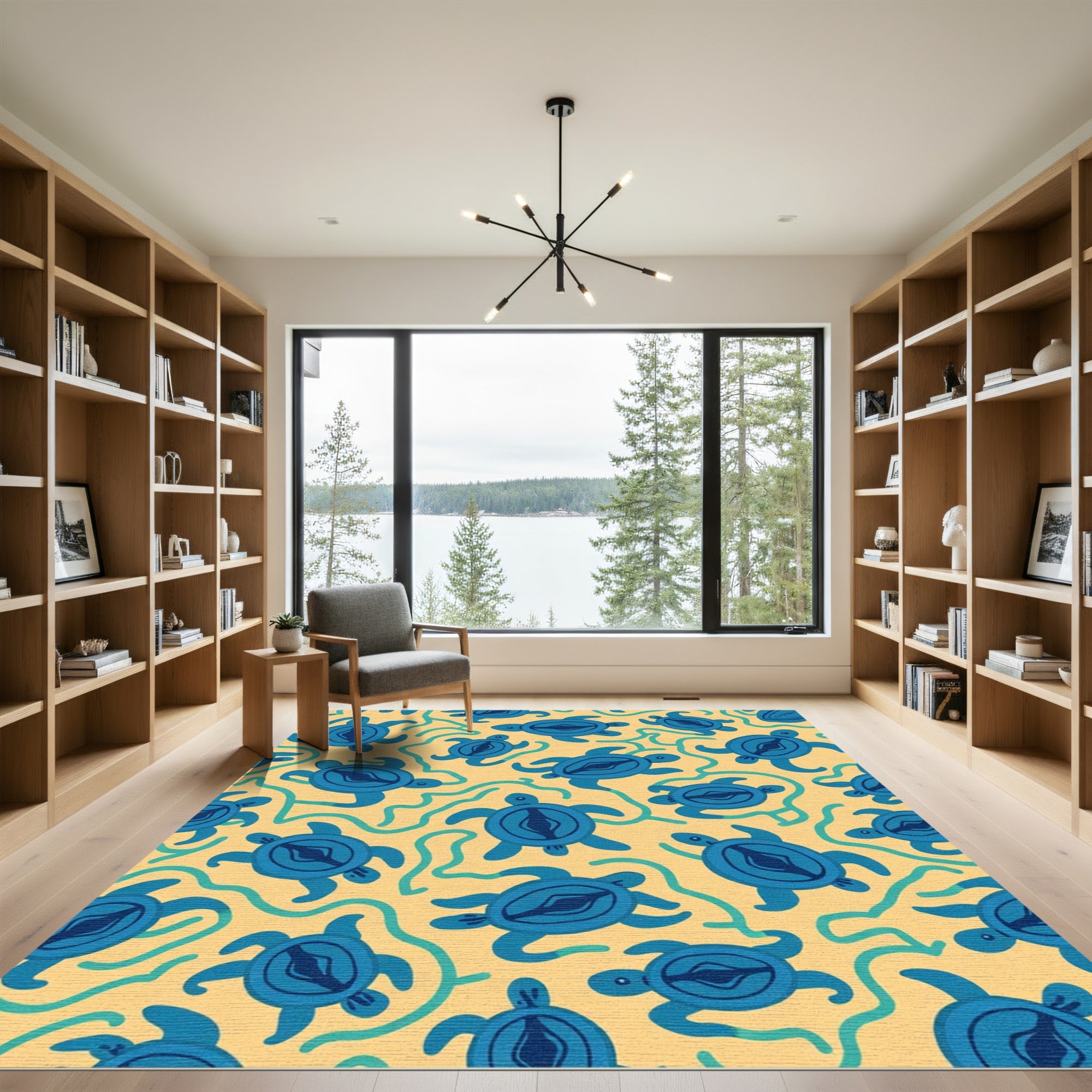 Whimsical Blue Sea Turtles Swirl Rug
